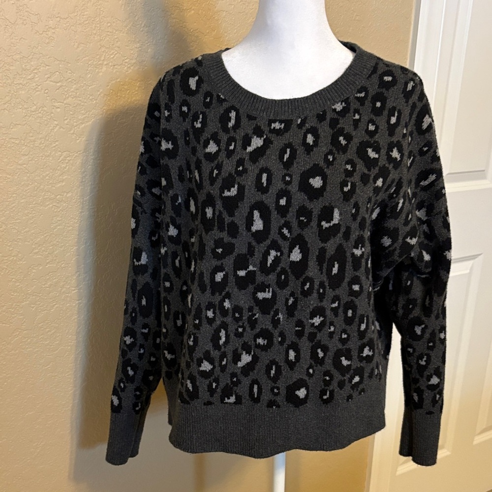 Lucky Brand Charcoal Leopard Print Sweater, XL